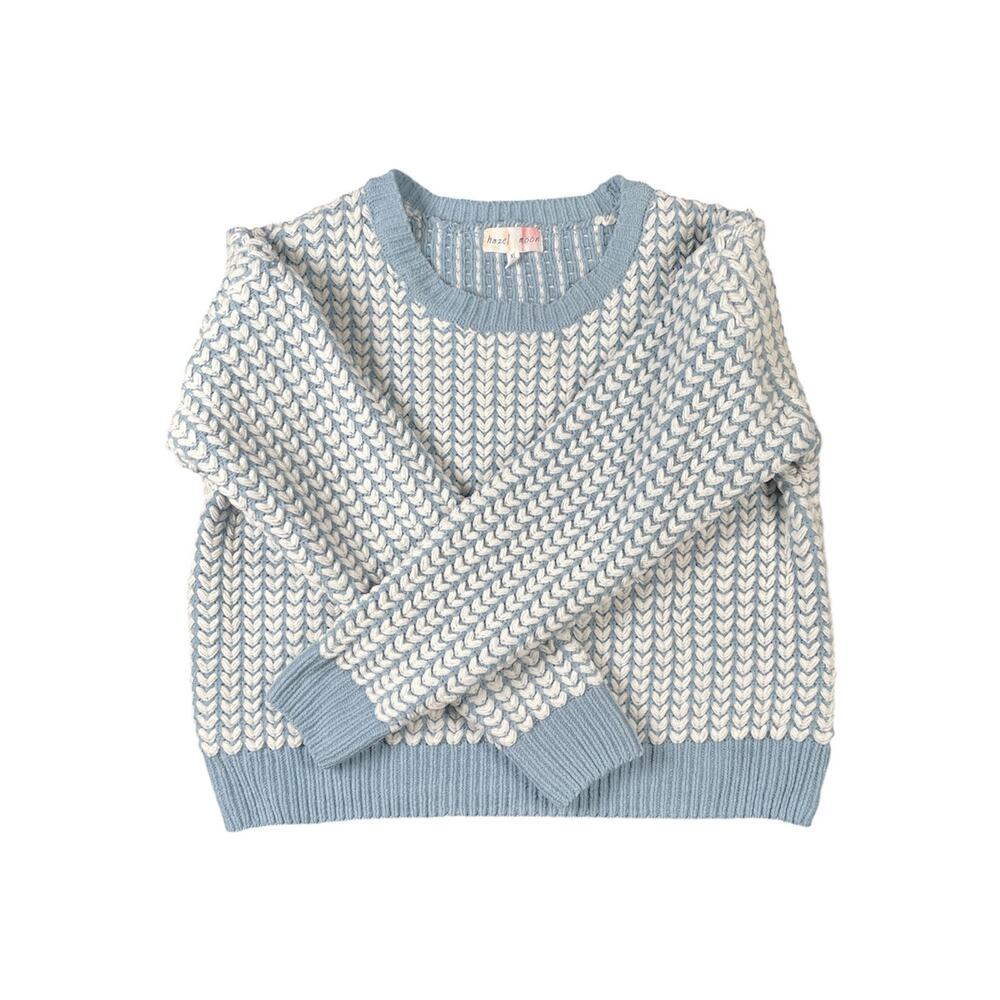 Hazel Moon Women’s XL Crew Neck Sweater Light Blue White Honeycomb Knit Plush